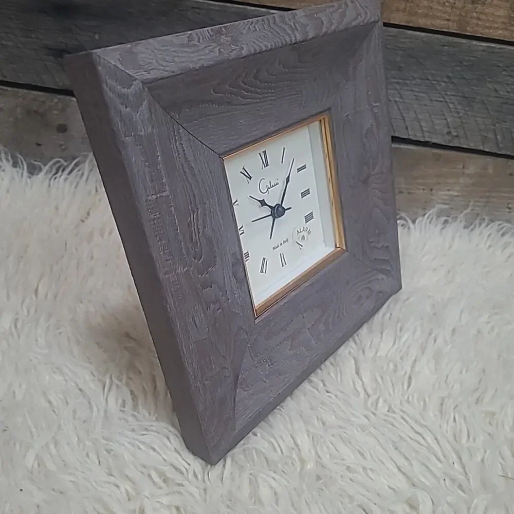 Desk Clock Galassi Wood Square Frame Made In Italy Standing EUC